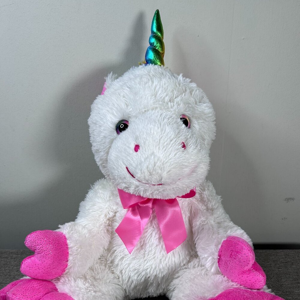 Dan Dee Unicorn Stuffed Animal Plush Toy White Pink Bow Prismatic Horn